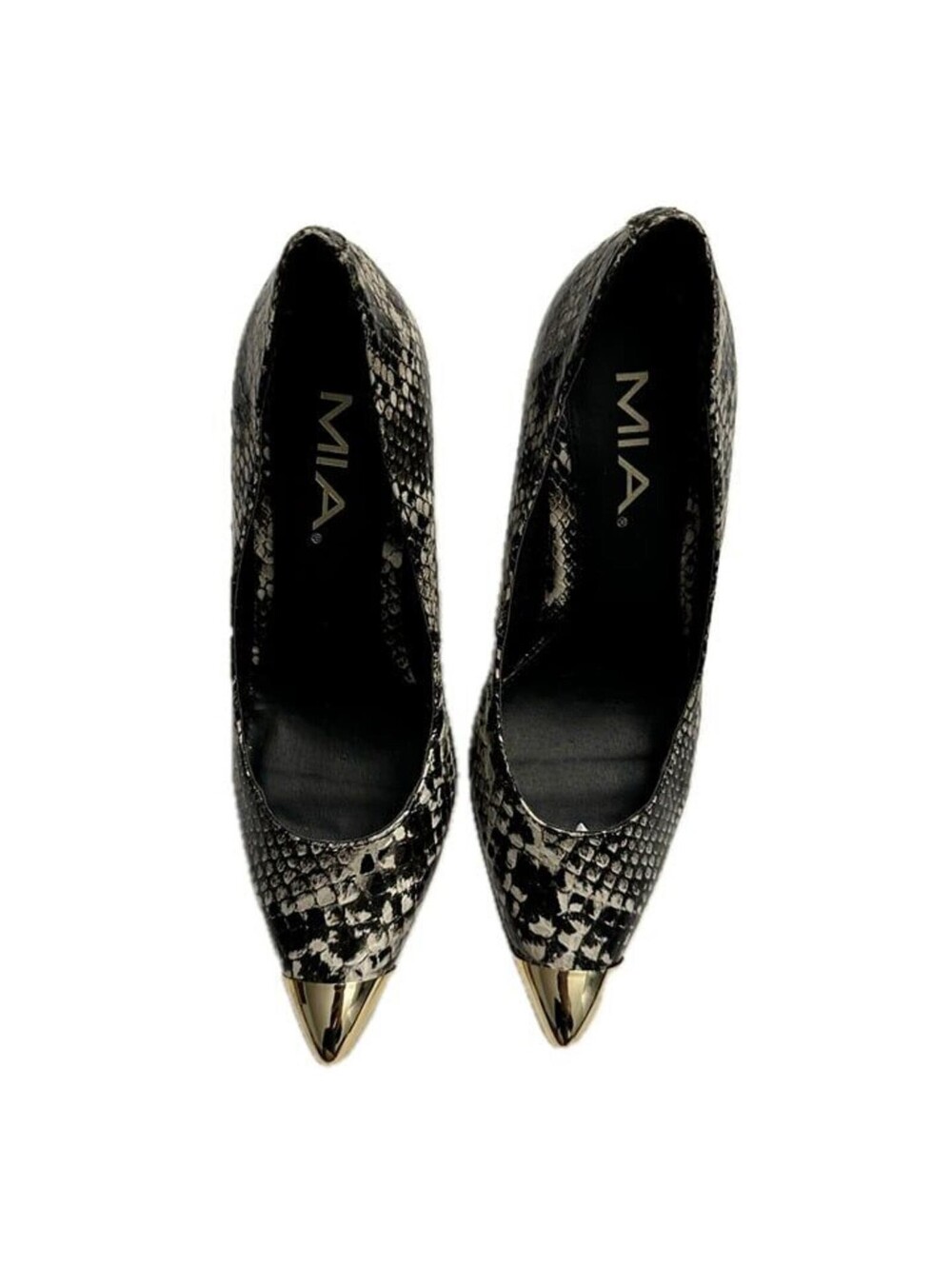 Mia Heels Women Shoes Size 7.5 M Snakeskin Print Gold Tip Stiletto Dress Pumps